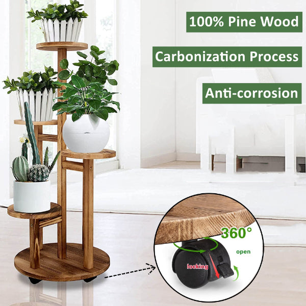 Plant Shelf Display Stand - Multi Tier Elegant Rolling Plant Shelf Display Stand with Wheels