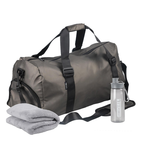 Duffel Bag Set - Portable Fitness Travel Women's Duffel Bag Set with Microfiber Towel & Water Bottle