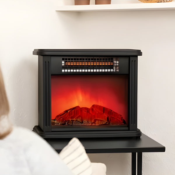 Electric Fireplace Heater - Portable Freestanding Artificial Fireplace Realistic Flame Effect 3D Fan-Forced with 2 Heat Settings