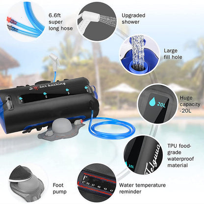 Portable Solar Shower Bag with Pressure Foot Pump and Shower Head