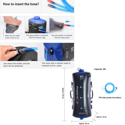 Portable Solar Shower Bag with Pressure Foot Pump and Shower Head