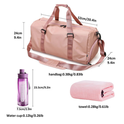 Duffel Bag Set - Portable Travel Fitness Women's Duffel Bag Set with Microfiber Towel & Water Bottle