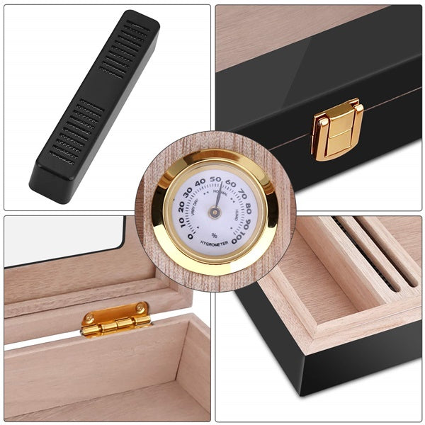 Portable Travel Humidor Cigar Box with Built-in Hygrometer & Cutter Set