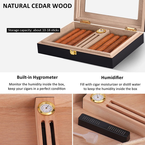 Portable Travel Humidor Cigar Box with Built-in Hygrometer & Cutter Set