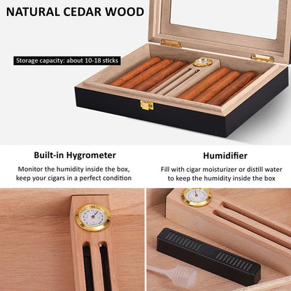 Portable Travel Humidor Cigar Box with Built-in Hygrometer & Cutter Set