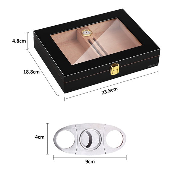 Portable Travel Humidor Cigar Box with Built-in Hygrometer & Cutter Set