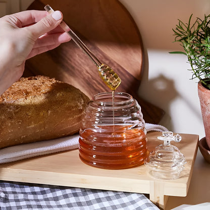 Glass Honey Jar - Clear Borosilicate Glass Honey Jar with Dipper and Dustproof Lid