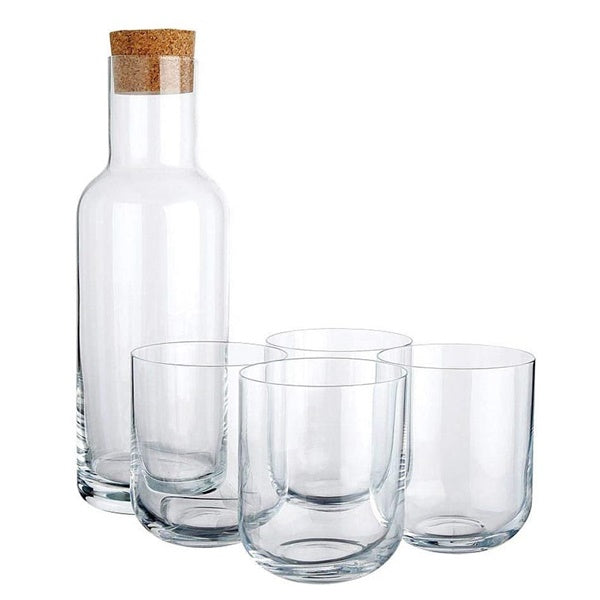 Borosilicate Carafe Set - 5 Piece Borosilicate Glass Carafe with Cork Stopper and Drinking Glass Set