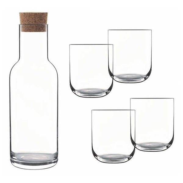 Borosilicate Carafe Set - 5 Piece Borosilicate Glass Carafe with Cork Stopper and Drinking Glass Set