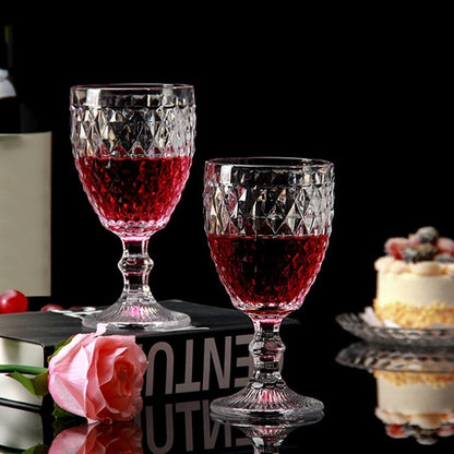 Embossed Wine Glass - 6 Piece Embossed Design Glassware Wine Glass Goblets Set