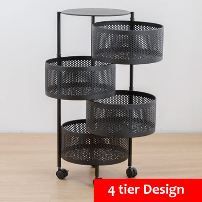 Rotating Storage Vegetable Cart - Kitchen Storage Rolling Mobile Metal Mesh Rack Vegetable Cart