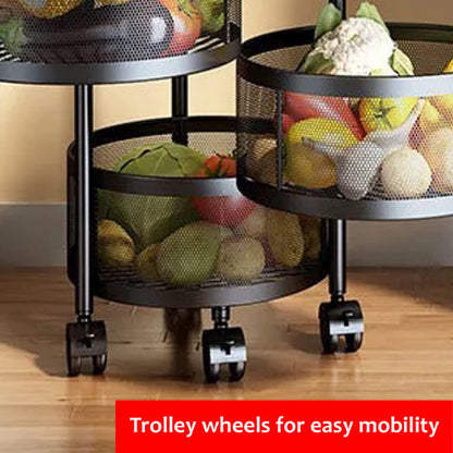 Rotating Storage Vegetable Cart - Kitchen Storage Rolling Mobile Metal Mesh Rack Vegetable Cart