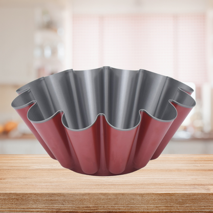 Cake Mould Pans - Set of 2 Ribbed Red Alloy Steel 19x8cm Cake Mould