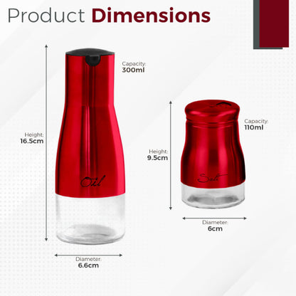 Kitchen Condiment Set - Red Modern Design Airtight Spices Storage Canister Set of 4 Pcs and Stand