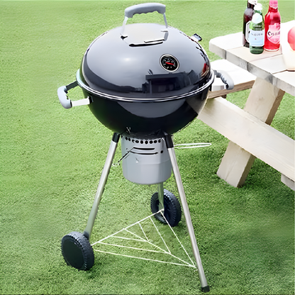 Round Portable Charcoal Barbecue Grill with Lid and Tong