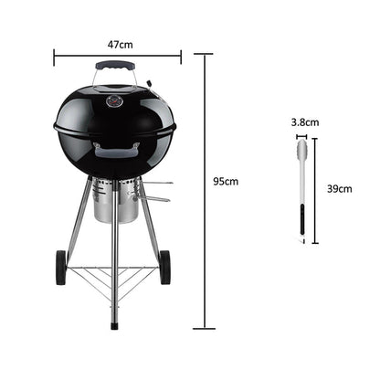 Round Portable Charcoal Barbecue Grill with Lid and Tong