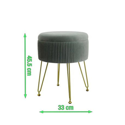 Round Storage Ottoman Velvet Upholstered Pleated Vanity Stool - Grey