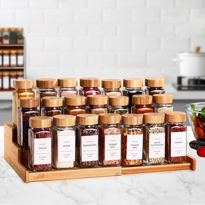 Glass Spice Jars - Set of 24 Glass Spice Jars with Bamboo Lids, Labels and Pen