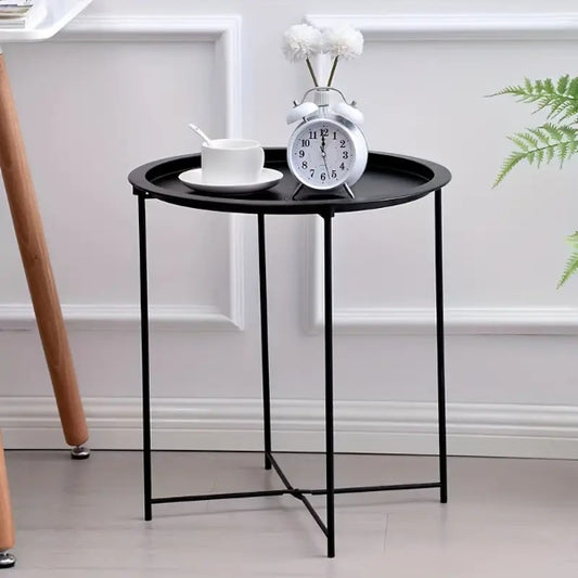 Side End Tables - Set of 2 Round Black Metal Removable Tray Side End Tables