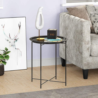 Side End Tables - Set of 2 Round Black Metal Removable Tray Side End Tables