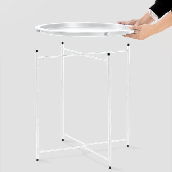 Side End Tables - Set of 2 Round White Metal Removable Tray Side End Tables