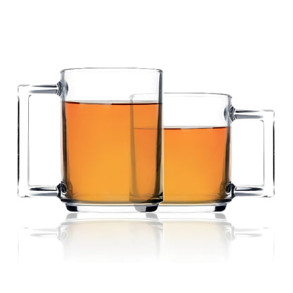 Glass Coffee Mugs - Set of 4 Clear Glass Tea Coffee Mugs with Handle for Easy Grip (255ml)