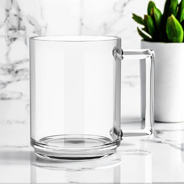 Glass Coffee Mugs - Set of 4 Clear Glass Tea Coffee Mugs with Handle for Easy Grip (255ml)