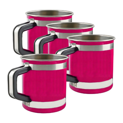 Camping Mugs - Set of 4 Stainless Steel Camping Mugs with Handle