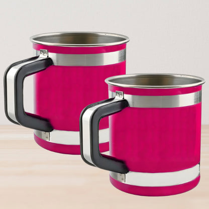 Camping Mugs - Set of 4 Stainless Steel Camping Mugs with Handle