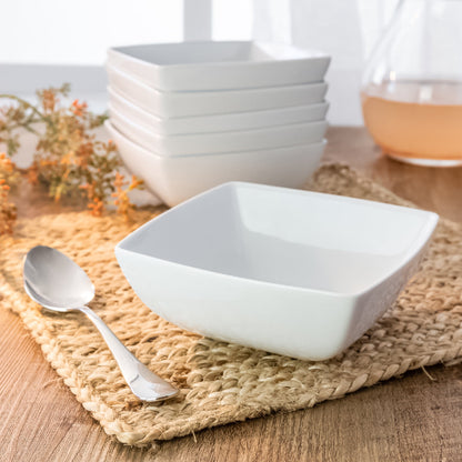 Serving Bowls - Set of 4 White Ceramic Square Modern 17.5cm Serving Bowls