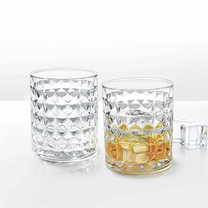 Set of 6 Clear Diamond Cut Drinking Glass Tumblers (230ml)