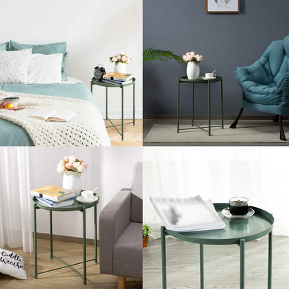 Side End Table - Round Metal Side End Table with Tray Top Detachable Coffee Table