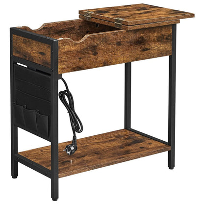 Side Table with Storage with Charging USB Ports, Fabric Bags and Power Outlet