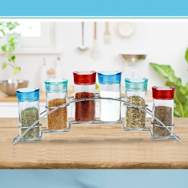 Spice Holder Organiser - Set of 7 Spice Containers and Spice Rack for Kitchen Organizer