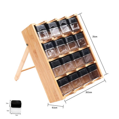 Spice Rack Set - Multipurpose Countertop Pantry Spy Wood Condiment Organizer Shelf 16 Grid with Jars