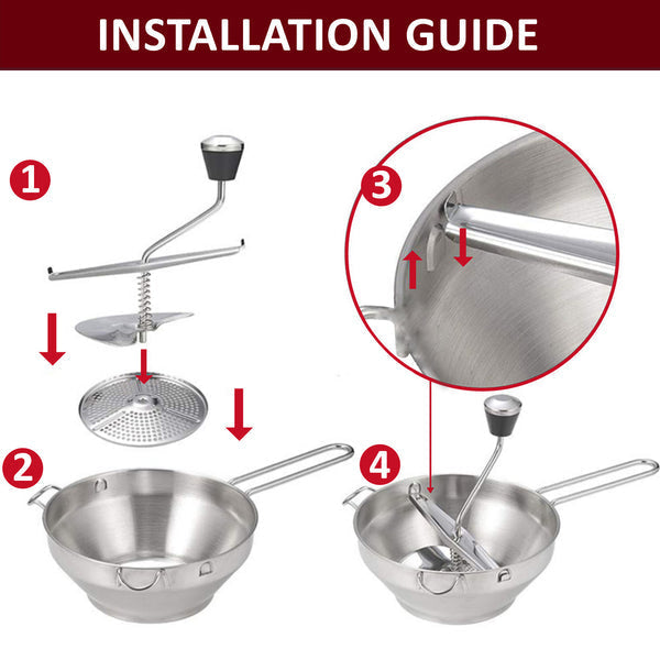 Stainless Steel Rotary Food Mill with Hand Crank and 3 Grinding Discs