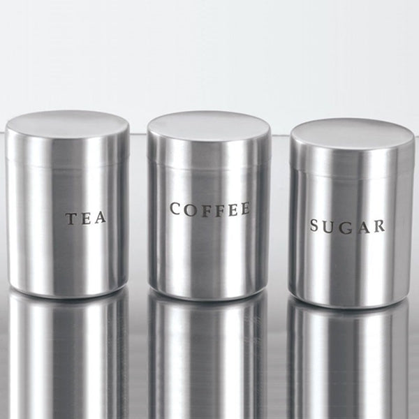 Canister Set - Set of 3 Stainless Steel Tea Coffee Sugar Canisters