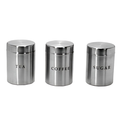 Canister Set - Set of 3 Stainless Steel Tea Coffee Sugar Canisters