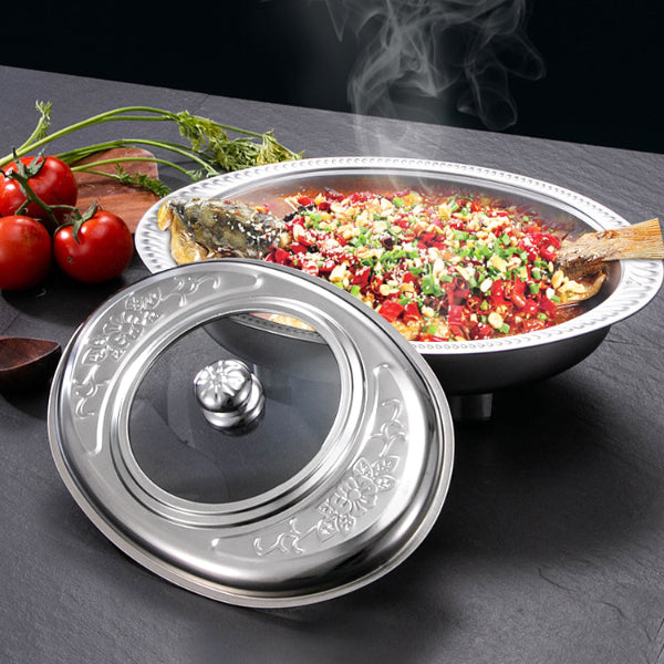 Stainless Steel and Glass Oval Buffet Container Serving Trays with Lid