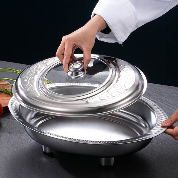 Stainless Steel and Glass Oval Buffet Container Serving Trays with Lid