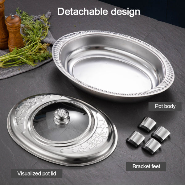 Stainless Steel and Glass Oval Buffet Container Serving Trays with Lid