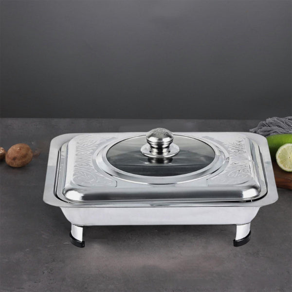 Stainless Steel and Glass Rectangular Buffet Container Serving Trays with Lid