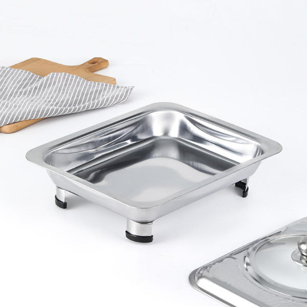 Stainless Steel and Glass Rectangular Buffet Container Serving Trays with Lid