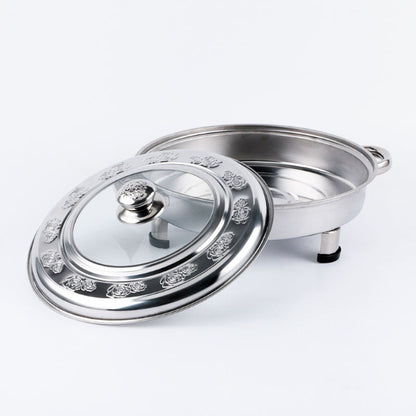 Stainless Steel and Glass Round Buffet Container Serving Trays with Lid