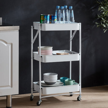 Three-Tier Servin Cart - Kitchen Movable Folding Multi-Layer Storage and Serving Cart