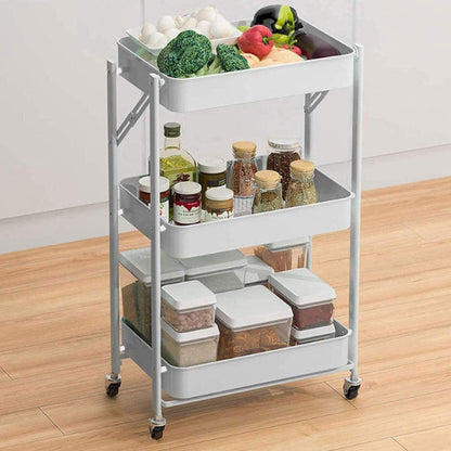 Three-Tier Servin Cart - Kitchen Movable Folding Multi-Layer Storage and Serving Cart