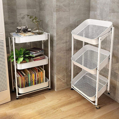 Three-Tier Servin Cart - Kitchen Movable Folding Multi-Layer Storage and Serving Cart