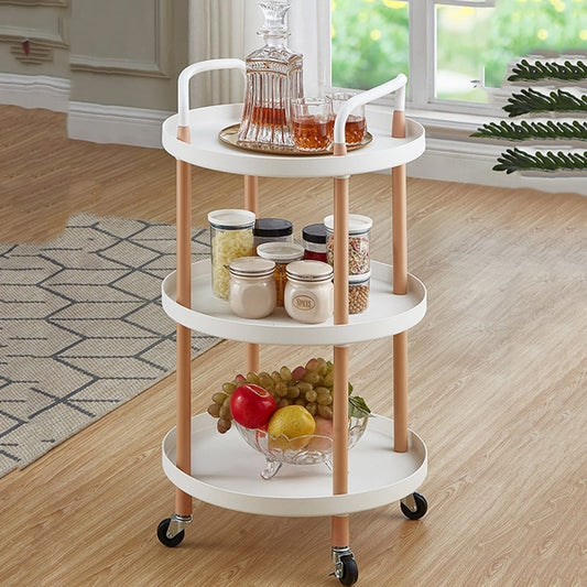 Kitchen Serving Cart Trolley - Three Layer Round Mobile Plastic Kitchen Serving Cart Trolley