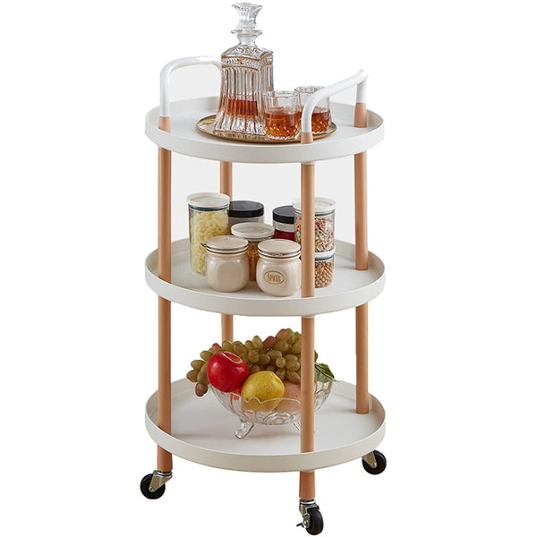 Kitchen Serving Cart Trolley - Three Layer Round Mobile Plastic Kitchen Serving Cart Trolley