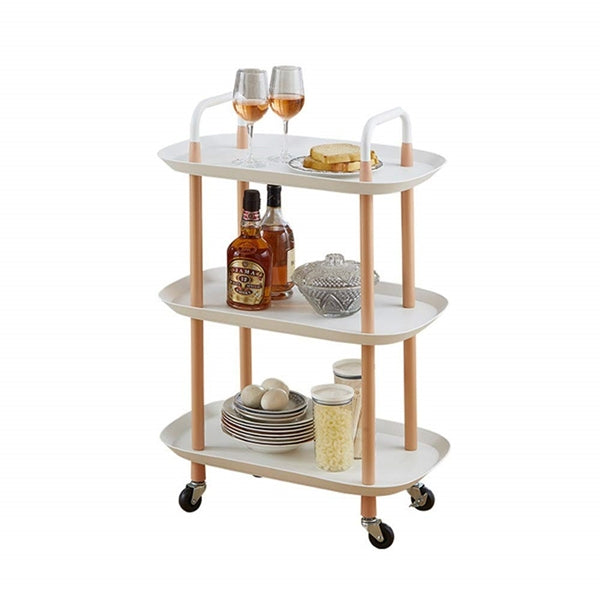 Kitchen Serving Cart Trolley - Three Layer Rectangular Mobile Plastic Kitchen Serving Cart Trolley